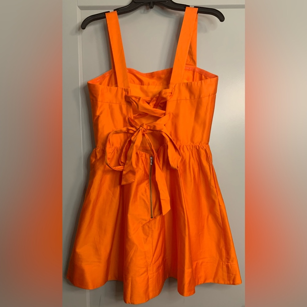 NWOT Alice + Olivia Saige Tie Back Mini Dress Size 12 Monarch Orange Cotton - Picture 5 of 16